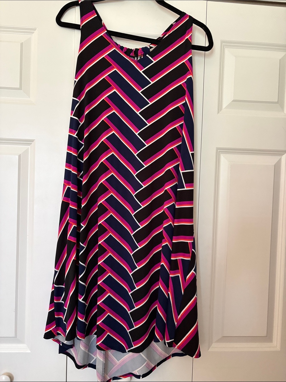 Sleeveless High-Low, Halter Chevron Dress in Navy & Pink